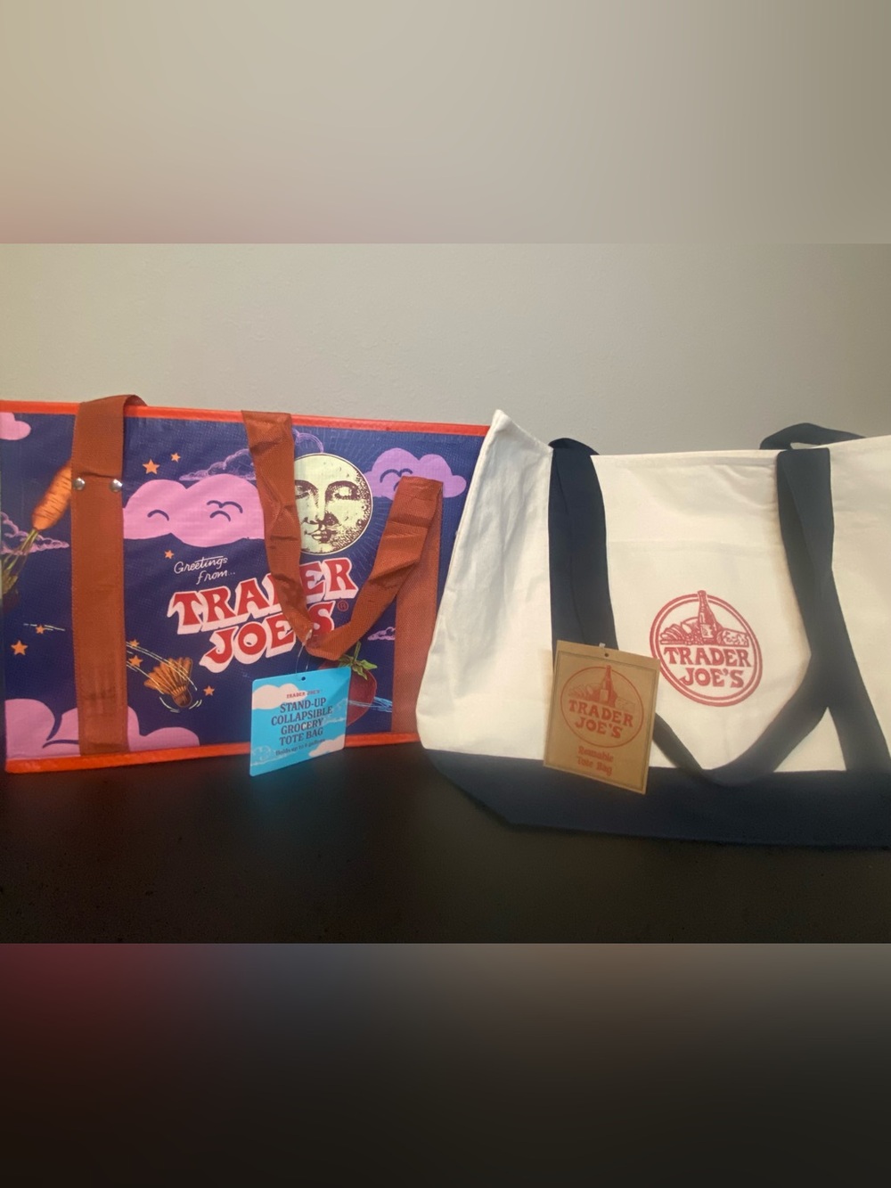 Trader Joe's Canvas Tote Bag & Collapsible bag RARE SET OF TWO BRAND NEW W/TAGS